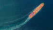 © Yellow Boat - Aerial of cargo ship carrying container and running verry fast for export cargo from cargo yard port to other ocean concept smart freight shipping ship top view