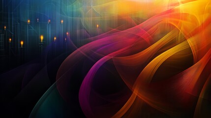 Wall Mural - Colorful, abstract painting with a purple and orange swirl. The painting is full of light and energy, with a sense of movement and flow