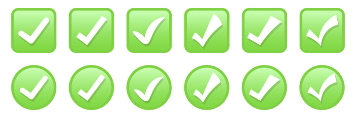 Checkmark approval icons buttons rounded square and circle set.Vector