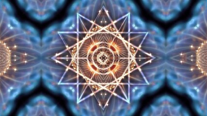 Wall Mural - A luminous fractal loop built around a radiant star geometry mandala, with halos and golden energy. Seamless 4K60 perfect for VJ sets, projection mapping, meditation visuals, and high-end content.