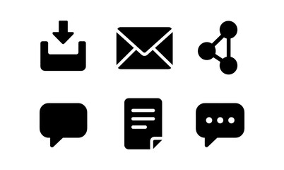 Wall Mural - Essential communication icons vector set featuring email, message, download, and share symbols for digital design