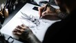 © novi syahdah - Tattooed Artist Creates Skull Illustration with Pen on Drawing Table
