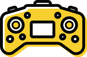 Yellow drone remote controller with screen and joysticks
