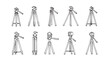 © Pias - Set of ten various tripod designs in hand drawn sketch style for photography and filming equipment silhouette