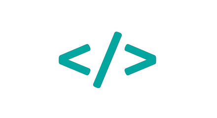 A turquoise code symbol consisting of brackets and forward slash on a white background ai generated