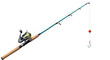 © Fried - Isolated fishing pole with a cork handle, fishing line, red bobber, and fishing hook attached