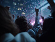 © midl - Una folla di persone a un concerto con coriandoli che cadono dall'alto, un concetto di gioia e celebrazione in un evento di massa