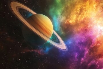 Wall Mural - Explore the vibrant cosmic landscape featuring Saturn and its stunning rings
