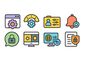 Web development flat icon set. coding, security, interface icons flat collection