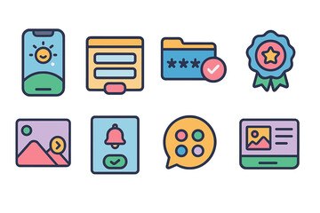 technology interface flat icon set. app, digital, ui elements flat collection