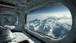 © タンロック - 宇宙船の窓からの雪山のある地球の眺め