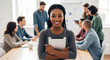 © Nur - Confident businesswoman smiling in modern office team meeting collaboration success leadership achievement corporate