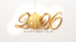 © YURII - Realistic golden 2026 numbers with glitter and Xmas decor. Elegant white background perfect for Christmas and New Year posters or banners