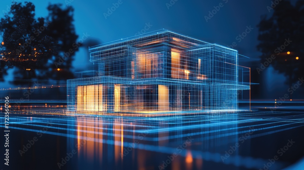 connectivity high tech abstract visualization of a suburban house Stock ...