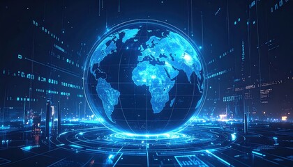 Wall Mural - Global network communication concept with an abstract blue digital background of