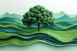 © Lhouis - A single tree on layered grass, with soft green hills. Ideal for nature, environmental, or peaceful themes.