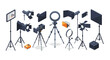 © Ophelia - Professional film equipment set with lights and accessories in isometric style