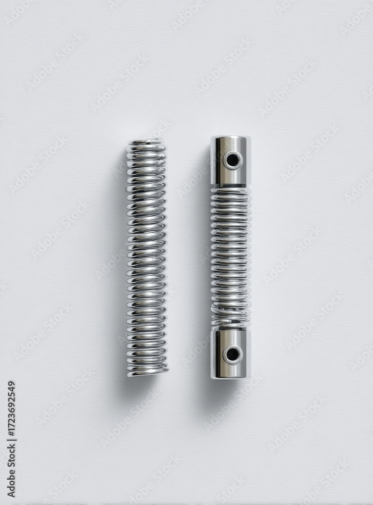 Coiled Spring Ready Two chrome-plated coiled springs, one slightly longer than the other ...