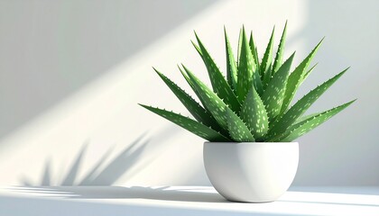 A potted aloe vera plant with thick pointed leaves realistic organic texture white background with subtle shadows
