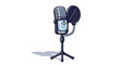 © Thiago - Cute retro cartoon microphone with pop filter on white backdrop