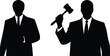 © Deep Mind Creations - Judge silhouette with gavel, lawyer holding file, legal justice system, court authority, law concept, courtroom decision, legal profession illustration