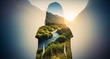 Woman Silhouette with Nature Landscape Inside.