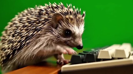 Hedgehog Typing A Cute Animal Working on a Vintage Computer Keyboard