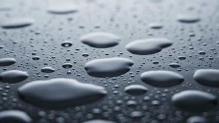 Wall Mural - Macro timelapse of countless rain droplets impacting and merging on a flat, reflective surface water, wet, abstract