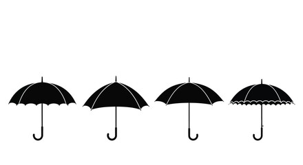 four black umbrellas arranged in a row against a white backdrop vector