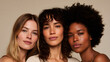 © Irina - Portrait of three diverse young women with natural makeup and glowing skin. Multiethnic female group posing together. Beauty, skincare and diversity concept