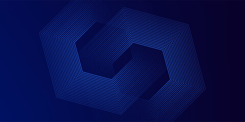 Wall Mural - Dark blue background with hexagon geometric lines pattern. Abstract shiny hexagon lines. Futuristic technology concept