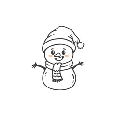 Wall Mural - cute cartoon snowman with a hat in doodle style. Christmas Coloring page. Vector illustration
