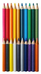 colorful pencils arranged in rows, tips facing the viewer
