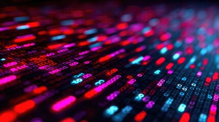 Glowing binary code data stream in digital cyberspace, futuristic technology background