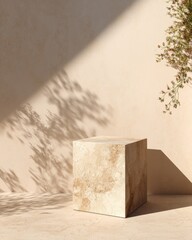 Wall Mural - Minimalist Podium Display in Soft Neutral Tones and Shadows