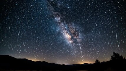 Wall Mural - A breathtaking time-lapse of countless stars rotating across a dark night sky, revealing the Milky Way with a wide-angle lens science fiction, space, astrophotography