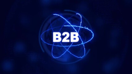 Futuristic B2B hologram concept. Glowing holographic planet earth digital network with collaboration, innovation and corporate leadership. Business, technology and global connection background.