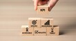 © MdMilon - Hand stacking wooden blocks with kpi acronym and smart criteria for business goals and objectives