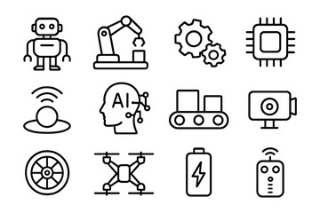Wall Mural - Technology icons set featuring ai, robotics, and automation in linear style