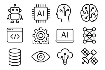 Wall Mural - Artificial intelligence and technology icons in modern line art style