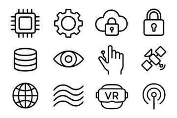 Wall Mural - Modern technology icons set: vr, ai, cloud, security, and more