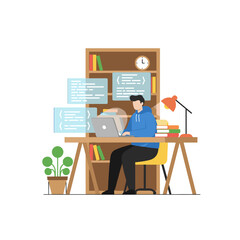 A full-stack developer concept featuring a character, suitable for web banners, infographics, and hero images, presented as a flat vector illustration on a white background