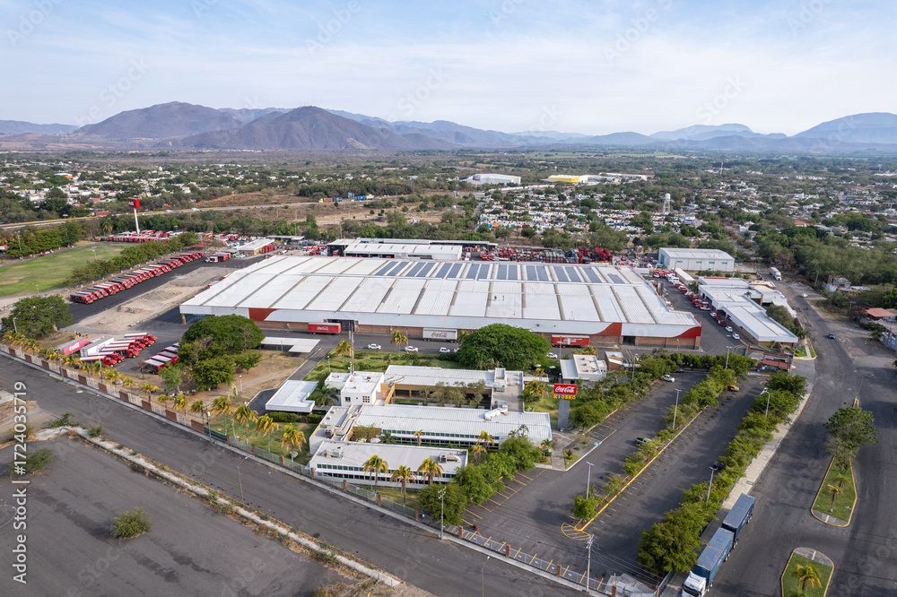Aerial view of Coca cola company bottling plant, coca cola factory ...