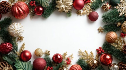 Wall Mural - christmas decorations arranged in a frame on a white background