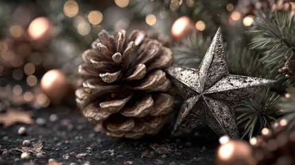 Wall Mural - christmas decoration with pinecone and star