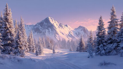 Wall Mural - enchanting winter holiday greeting card with serene snow landscape and festive atmosphere
