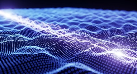 Abstract blue digital wave with flowing particles and light, representing technology, science, and futuristic concepts in a dynamic and visually engaging way