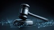 © DreamGrid - Gavel resting on a wooden block with a digital network overlay.