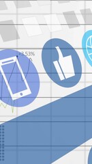 Wall Mural - Financial data and technology icons animation over graph and chart background