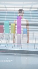 Wall Mural - Bar graph animation over digital tablet with futuristic data interface